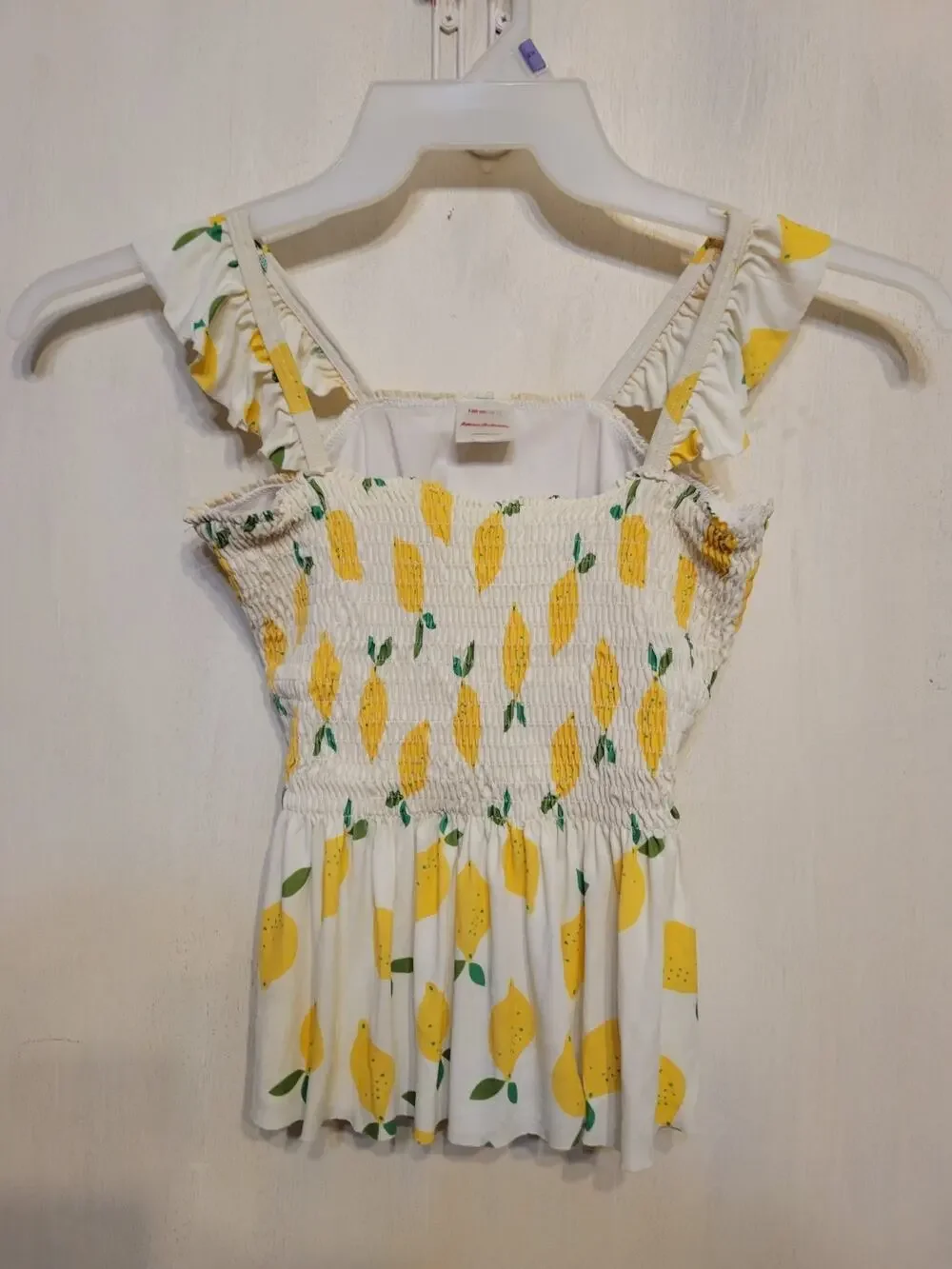 Hanna Andersson Lemon Print Smocked Swim Top Size 150 US 6/7 Girls Ruffle